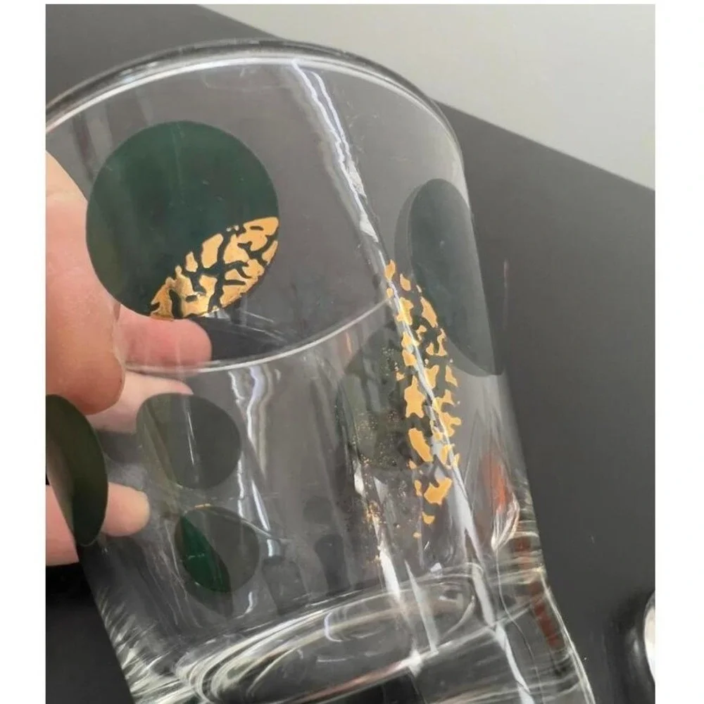 Rocks Glasses Orange Green Gold Polka Dot MCM‎ Set of 2
